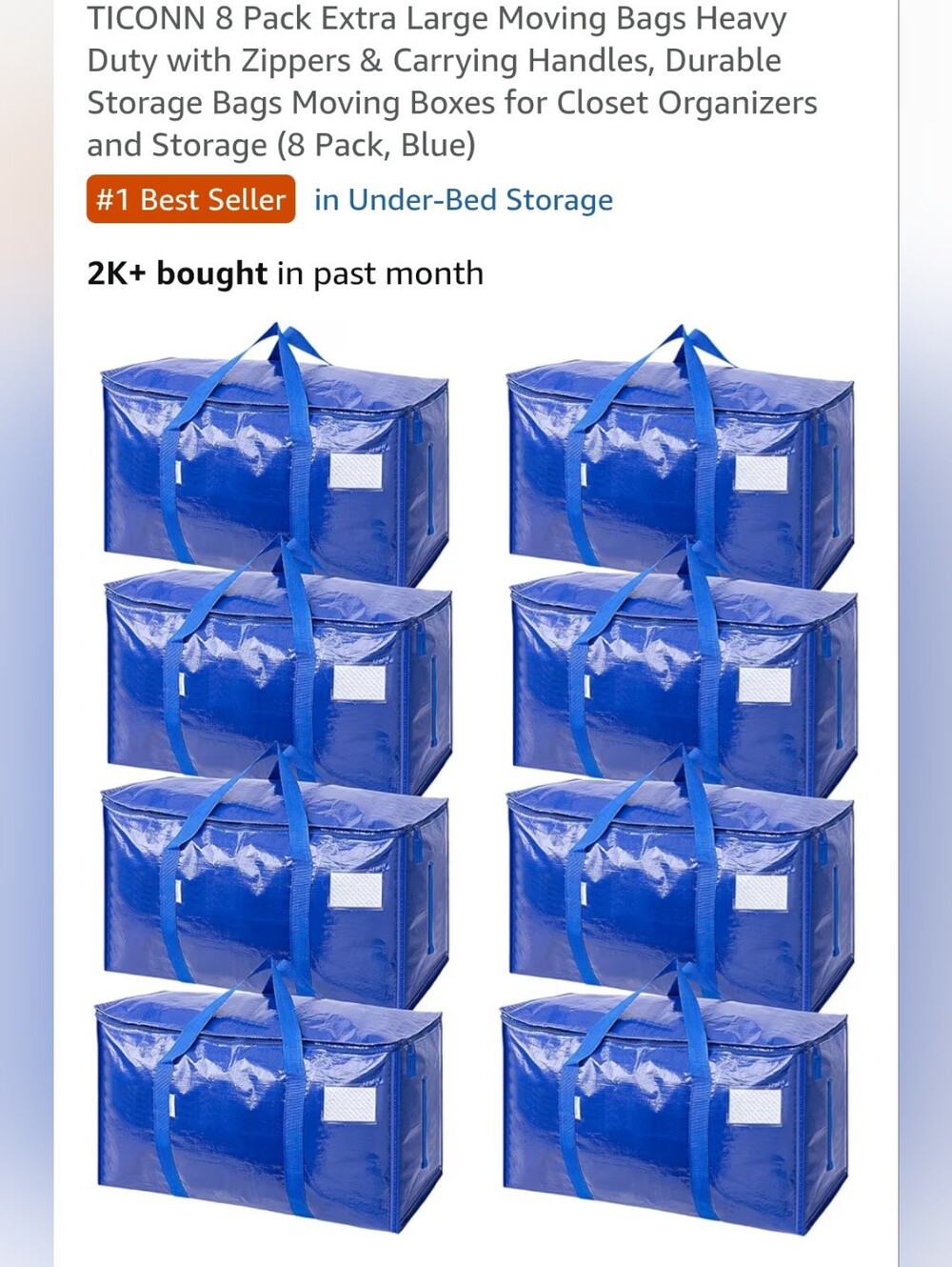 Heavy-Duty Moving Bags - 8 Pack